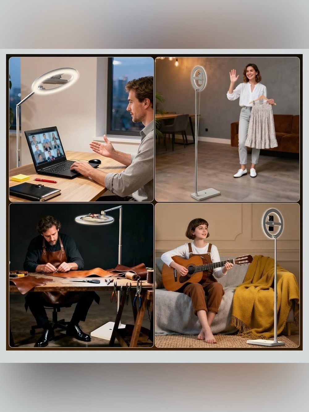 Adjustable LED Floor Lamp with Ring Light and Phone Holder - Picture 7 of 14